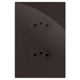 Conjunto Tomada Duplo 10a 4x2 - RECTA CHOCOLATE GLOSS